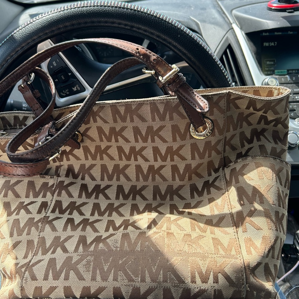 Michael Kors Brown MK Signature Canvas Tote with Leather Straps